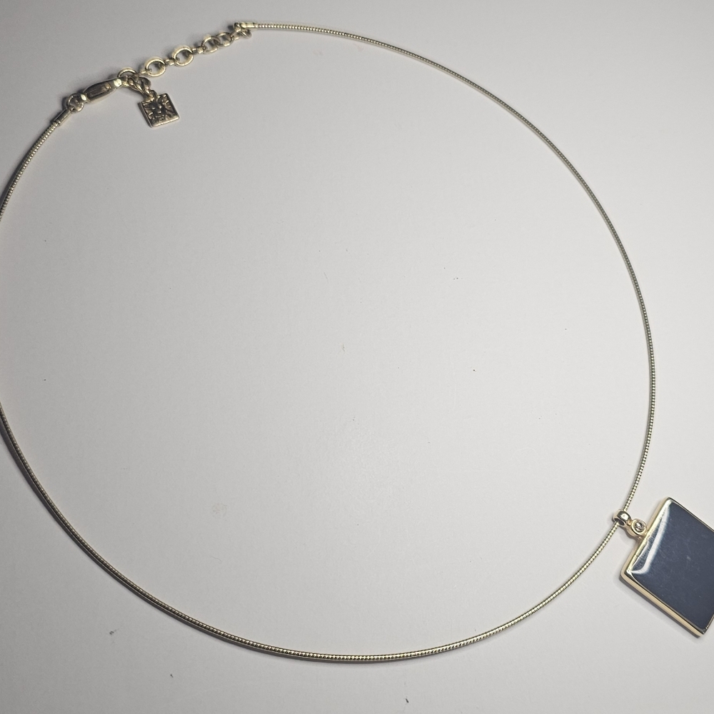 Ann Klein Gold and Black Square Pendant Necklace - Picture 3 of 3